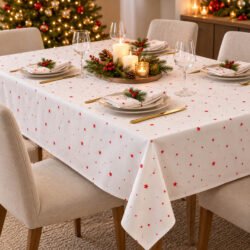 Cucina & Tavola Christmas Tablecloth White with Red Stars – 140 × 220 cm