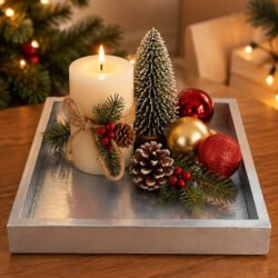 Reversible Christmas Display Tray – Farm Fresh Christmas Trees – 30 × 30 cm –  Silver