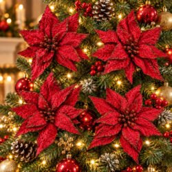Mica Red Velvet Poinsettia Christmas Flower Clip - 1 Piece Default Title