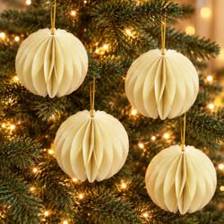 Migros Glitter Honeycomb Christmas Baubles ivory - Set of 4