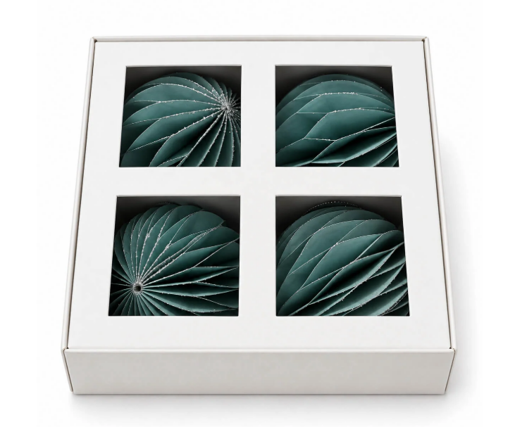 Migros Glitter Honeycomb Christmas Baubles teal - Set of 4 - Image 3