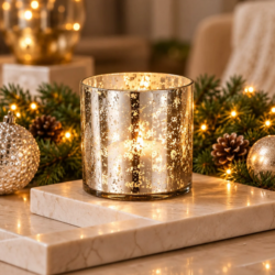 Flameless LED Glass Lantern with Real Wax Candle - Silver