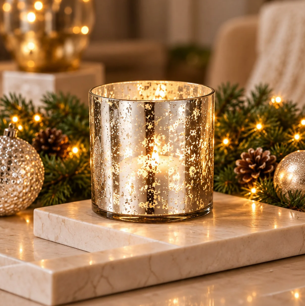 Flameless LED Glass Lantern with Real Wax Candle - Silver