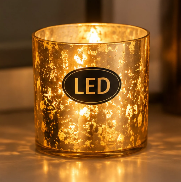 Flameless LED Glass Lantern with Real Wax Candle - Gold - Image 2