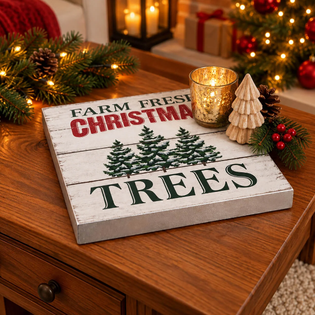 Reversible Christmas Display Tray – Farm Fresh Christmas Trees – 30 × 30 cm – Silver - Image 3