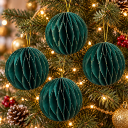Glitter Honeycomb Christmas Ornaments Dark Green - Set of 4