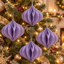 Glitter Honeycomb Christmas Ornaments - light purple - Set of 4