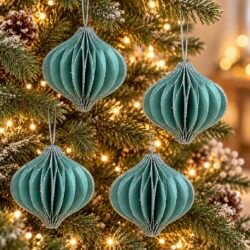 Glitter Honeycomb Christmas Ornaments - teal - Set of 4