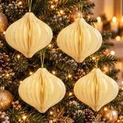 Glitter Honeycomb Christmas Ornaments ivory - Set of 4