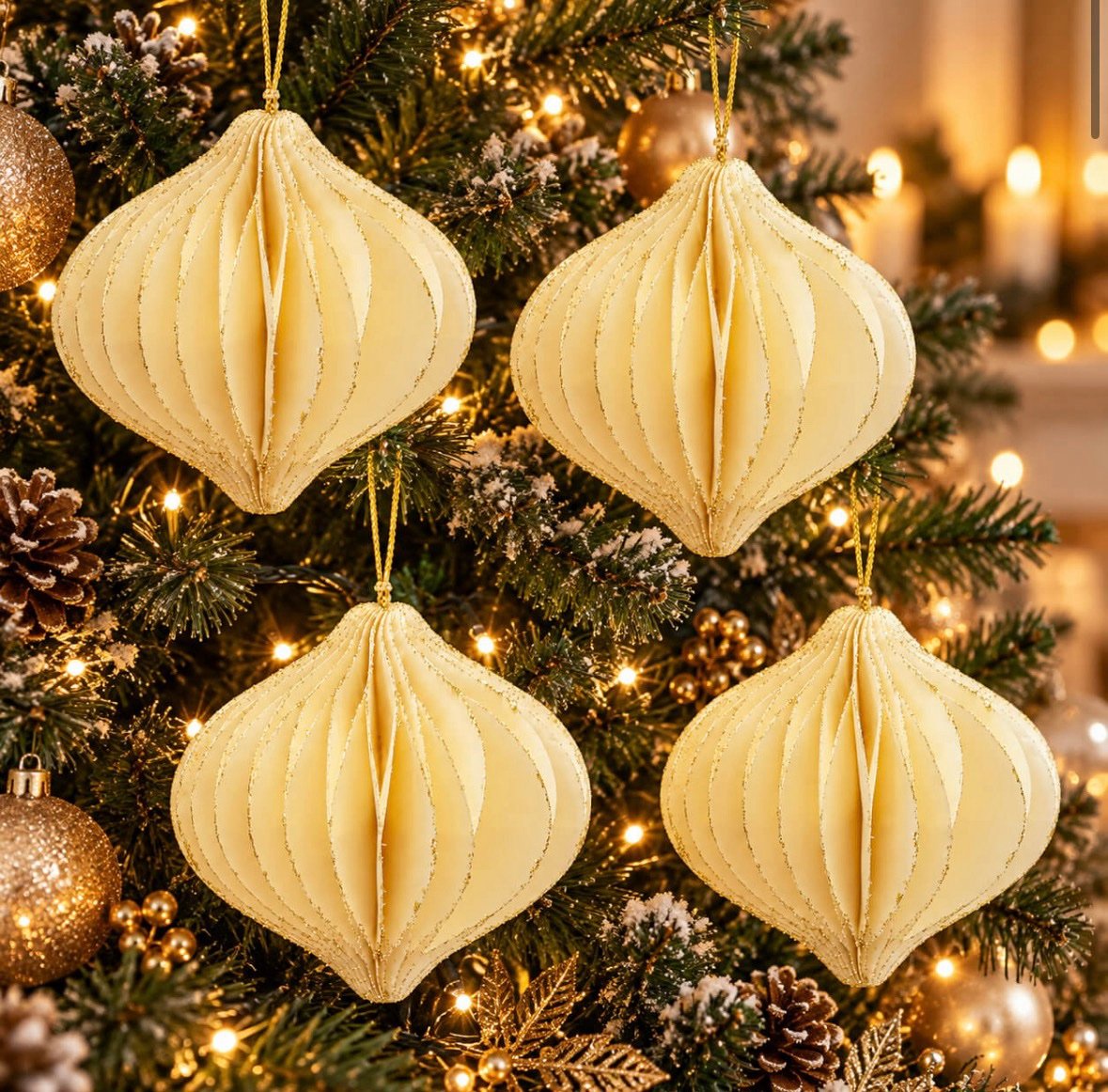 Glitter Honeycomb Christmas Ornaments ivory - Set of 4
