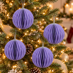 Migros Glitter Honeycomb Christmas Baubles Light Purple - Set of 4