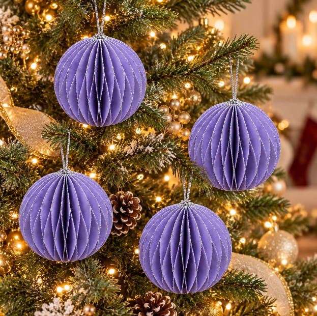 Migros Glitter Honeycomb Christmas Baubles Light Purple - Set of 4