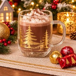 Festive Collection Double-Wall Glass Christmas Mug with Gold Trees - 480 ml