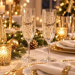 Noël Reusable “Cheers!” Champagne Flutes – Set of 2 – 160 ml