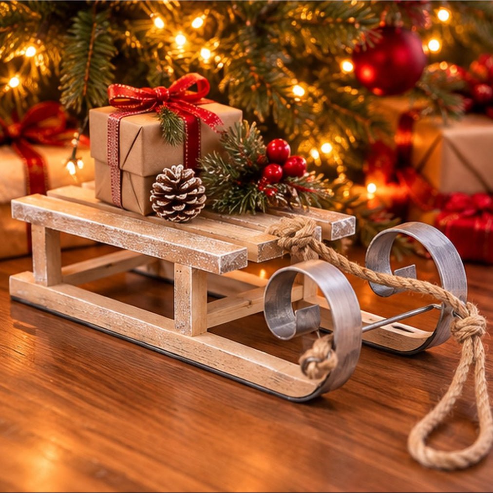 Alpine Lodge Decorative Wooden Christmas Sled - Fir Wood