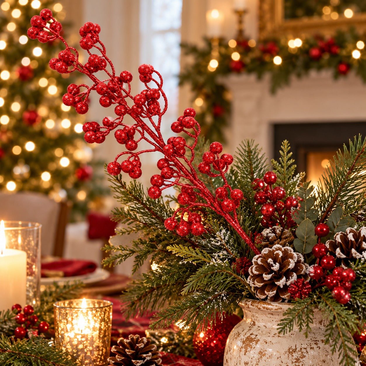 Glitter Berry Christmas Decorative Spray 80 cm - red