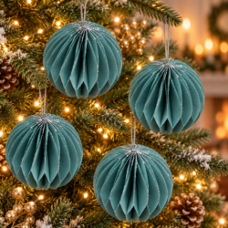 Migros Glitter Honeycomb Christmas Baubles teal - Set of 4